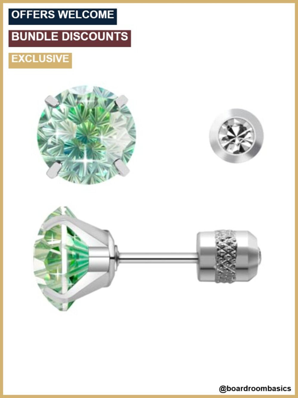 Titanium Stud Earrings Firework Cut CZ Hypoallergenic Nickel Free Sensitive Ears